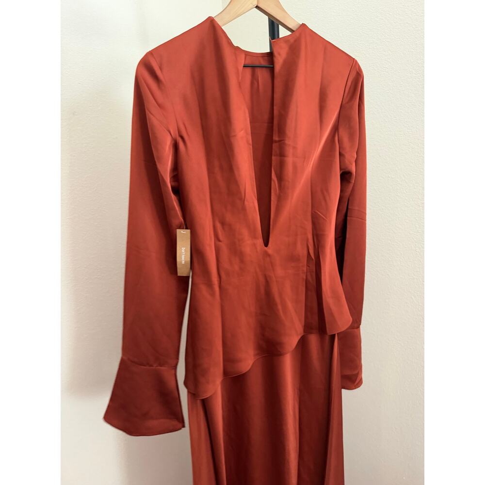 New $247 few moda Hannah Chody taylor burnt orange satin dress sz small - Picture 6 of 9